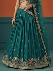Women's Green Georgette Sequince Embroidered Lehenga Choli with Dupatta