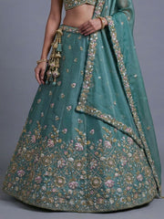 Women's Sea green Tissue Beads with Embroidered Lehenga Choli with Dupatta