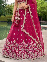Women's Rose Tissue Mirror sequince Embroidered Lehenga Choli with Dupatta