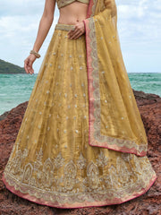Women's Mustard Tissue Moti with Embroidered Lehenga Choli with Dupatta