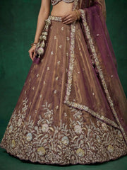 Women's Copper Brown Tissue Moti with Embroidered Lehenga Choli with Dupatta