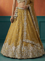 Women's Mustard Tissue Moti with Embroidered Lehenga Choli with Dupatta