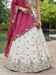 Women's Grey and Pink Chiffon Beads with Embroidered Lehenga Choli with Dupatta