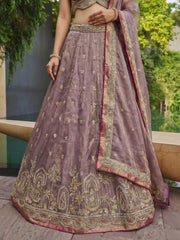 Women's Mauve Tissue Moti with Embroidered Lehenga Choli with Dupatta
