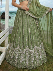 Women's Pista Chiffon Beads with Embroidered Lehenga Choli with Dupatta
