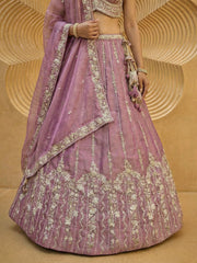 Women's Pink Chiffon Beads with Embroidered Lehenga Choli with Dupatta