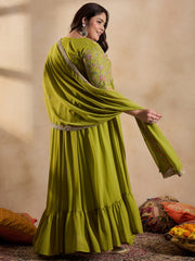Women Floral Embroidered Thread Work Floral Georgette Kurta