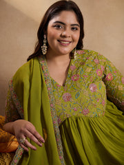 Women Floral Embroidered Thread Work Floral Georgette Kurta