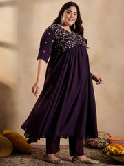 Floral Embroidered Empire Sequinned Georgette Anarkali Kurta with Trousers