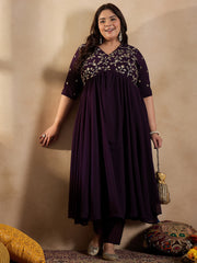 Floral Embroidered Empire Sequinned Georgette Anarkali Kurta with Trousers