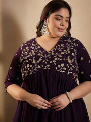Floral Embroidered Empire Sequinned Georgette Anarkali Kurta with Trousers