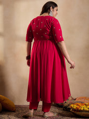 Floral Embroidered Empire Sequinned Georgette Anarkali Kurta with Trousers