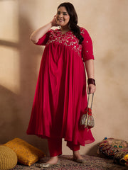 Floral Embroidered Empire Sequinned Georgette Anarkali Kurta with Trousers