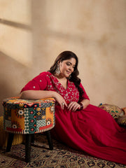 Floral Embroidered Empire Sequinned Georgette Anarkali Kurta with Trousers