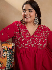 Floral Embroidered Empire Sequinned Georgette Anarkali Kurta with Trousers