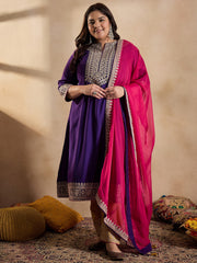 Floral Embroidered Zari Georgette Kurta with Trousers & Dupatta
