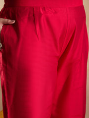 Tie-Up Neck Ethnic Motifs Embroidered Straight Kurta with Trouser & Dupatta
