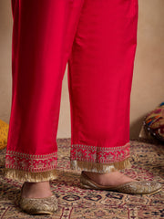 Tie-Up Neck Ethnic Motifs Embroidered Straight Kurta with Trouser & Dupatta