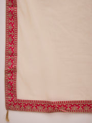 Tie-Up Neck Ethnic Motifs Embroidered Straight Kurta with Trouser & Dupatta