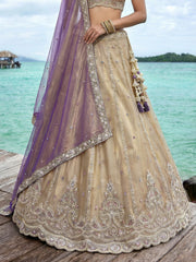Women's Cream Tissue Beads with zari Embroidered Lehenga Choli with Dupatta