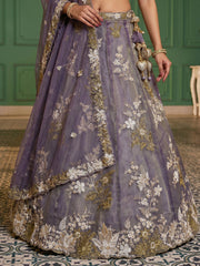 Women's Shde of Purple Tissue beads sequince Embroidered Lehenga Choli with Dupatta