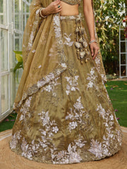 Women's Gold Tissue beads sequince Embroidered Lehenga Choli with Dupatta