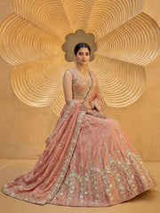 Women's Rust Chiffon Beads with Embroidered Lehenga Choli with Dupatta