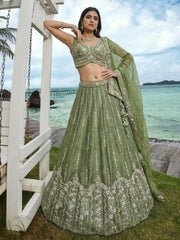 Women's Pista Chiffon Beads with Embroidered Lehenga Choli with Dupatta