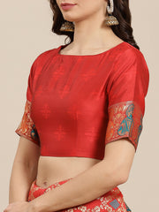 Red & Golden Woven Design Zari Silk Blend Saree