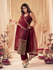 Women Ethnic Motifs Embroidered Regular Kurta with Trousers & With Dupatta