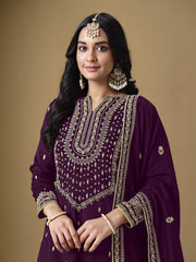 Purple Embroidered Art Silk Gharara Style Suit