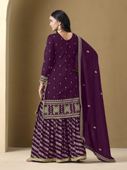 Purple Embroidered Art Silk Gharara Style Suit