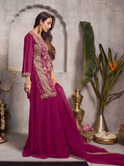 Floral Embroidered Sequinned Kurta With Palazzos & Dupatta