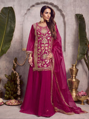 Floral Embroidered Sequinned Kurta With Palazzos & Dupatta
