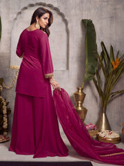 Floral Embroidered Sequinned Kurta With Palazzos & Dupatta