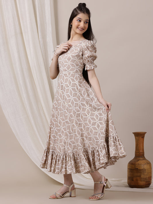 Girls Geometric Printed Ethnic Dress