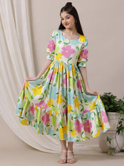 Girls Floral Flared A-Line Ethnic Dress