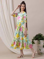 Girls Floral Flared A-Line Ethnic Dress