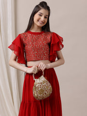 Girls Embroidered Sequinned Ready to Wear Lehenga