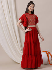 Girls Embroidered Sequinned Ready to Wear Lehenga