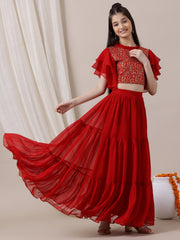 Girls Embroidered Sequinned Ready to Wear Lehenga