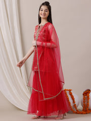 Girls Floral Regular Kurta with Sharara & With Dupatta