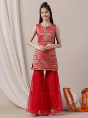 Girls Floral Regular Kurta with Sharara & With Dupatta