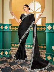 Black Embellished Sequinned Satin Saree