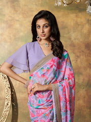 Floral Printed Sequinned Saree