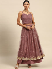 Pink Sequinned Semi-Stitched Lehenga & Ready to Wear Ruched Blouse