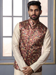 Maroon woven-design Nehru jacket