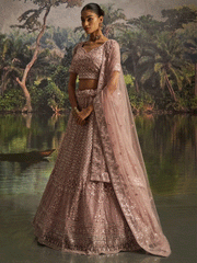 Mauve Soft Net Zarkan & Sequins Embroidered Bridesmaid Lehenga