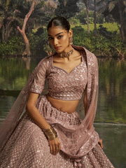Mauve Soft Net Zarkan & Sequins Embroidered Bridesmaid Lehenga