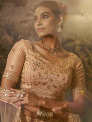 Peach Gota Silk Dori, Zarkan & Sequins Embroidered Wedding Lehenga